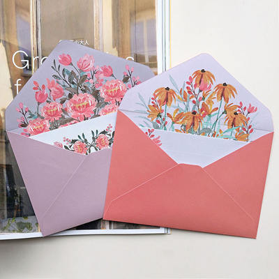 Romantic watercolor flower love letter, letter paper, envelope set, couple creative handwritten notes, retro birthday and wedding invitations