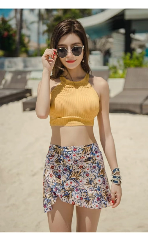 Áo tắm Hàn Quốc nữ cảm giác bảo thủ ba mảnh bikini nhỏ nước hoa kiểu váy xẻ ngực mỏng tập hợp áo tắm