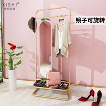 Nordic ins coat rack Mirror with full-length mirror One-piece bedroom household hanger cabinet Floor-to-ceiling clothes rack