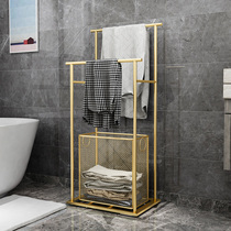 Nordic light luxury bathroom shelf Floor-to-ceiling bath towel towel rack Hole-free bathroom bathtub side dirty clothes basket rack