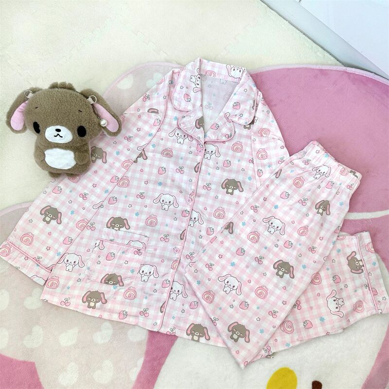 Cute Dessert Rabbit Pure Cotton Pajamas for Women Cartoon Sweet Spring Autumn Summer Long Sleeve Long Pants Student Home Wear Set