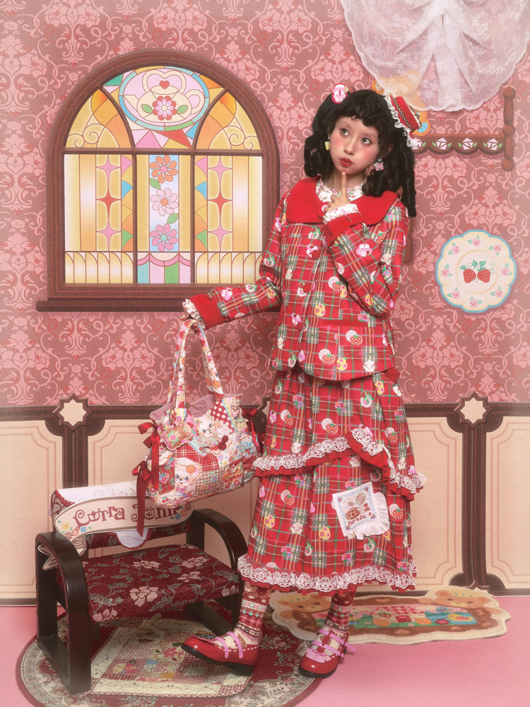 Lutra Jump l l l〕 оригинал красный сугэлань костюм пальто & торт половина юбки длинный рукав Пакет для девушки 