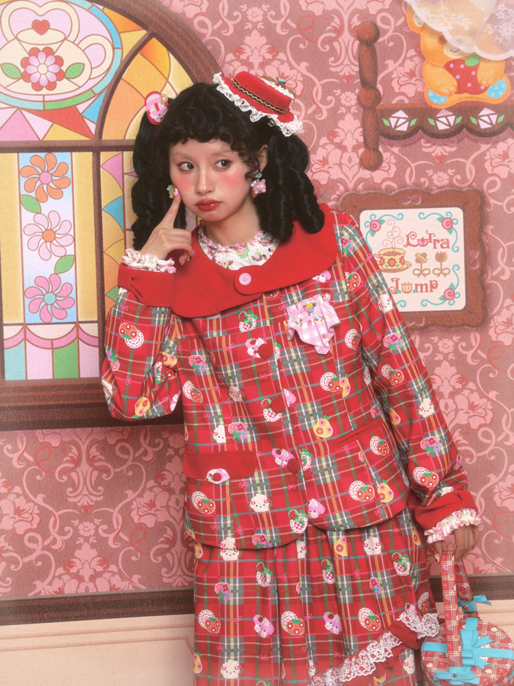 Lutra Jump l l l〕 оригинал красный сугэлань костюм пальто & торт половина юбки длинный рукав Пакет для девушки 