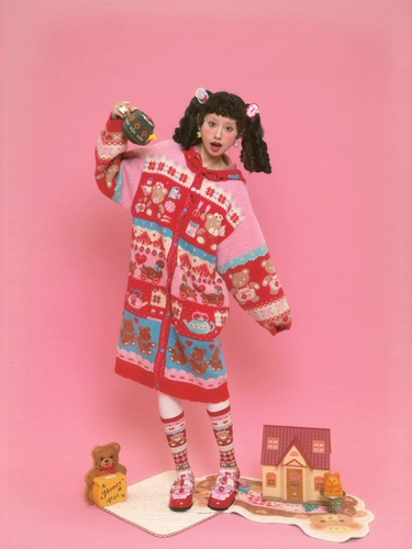 Lutra Jump [Lucha Sauce Garden] Красная чайная комната медведь медведь для норки с капюшоном теплое вязаное кардиган длинный