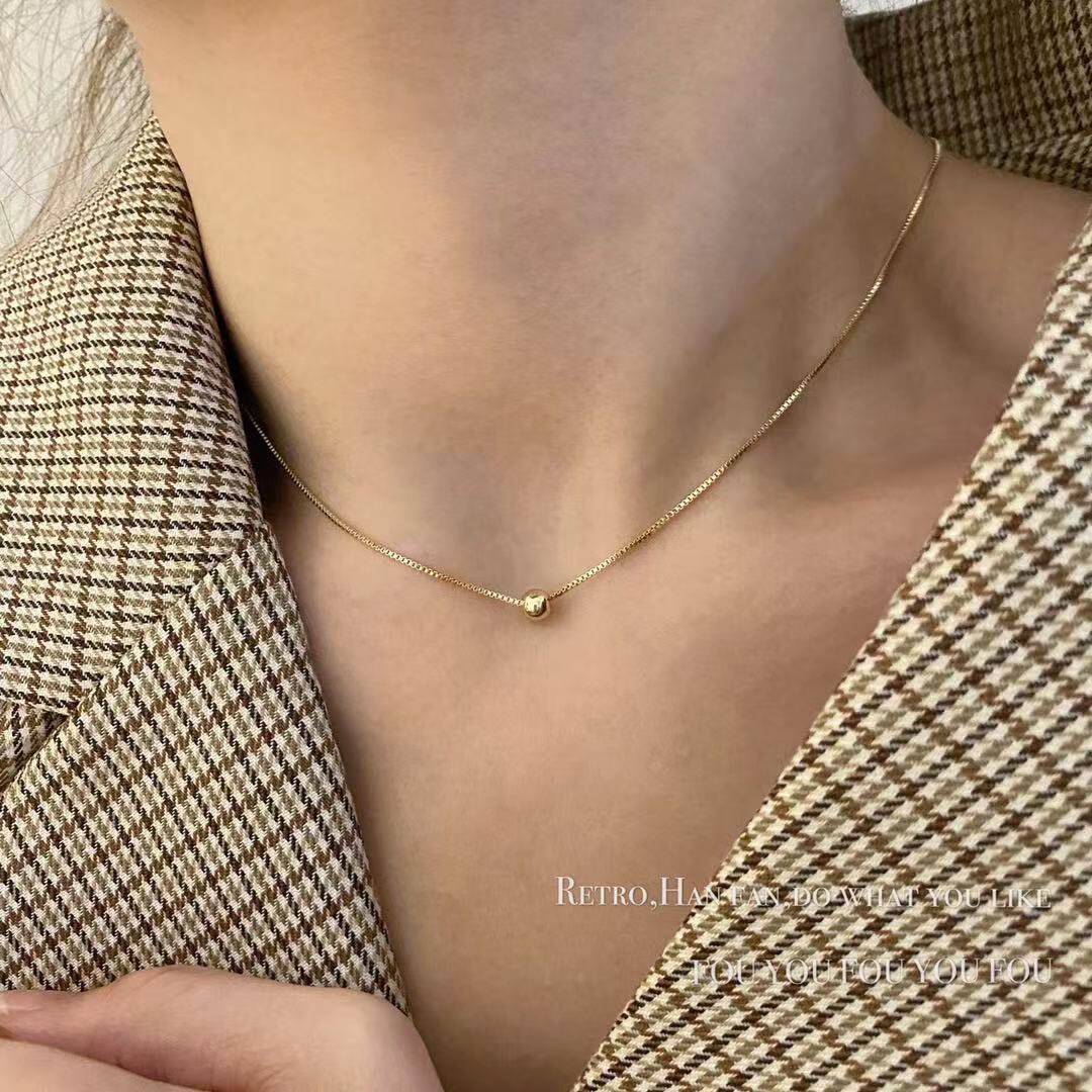 Method Golden Bean Necklace Round Pearl Minimalist Lock Bone Chain Temperament Advanced Sensation Small crowdsourced Short Neck Necklace Sweet not to Lose Color