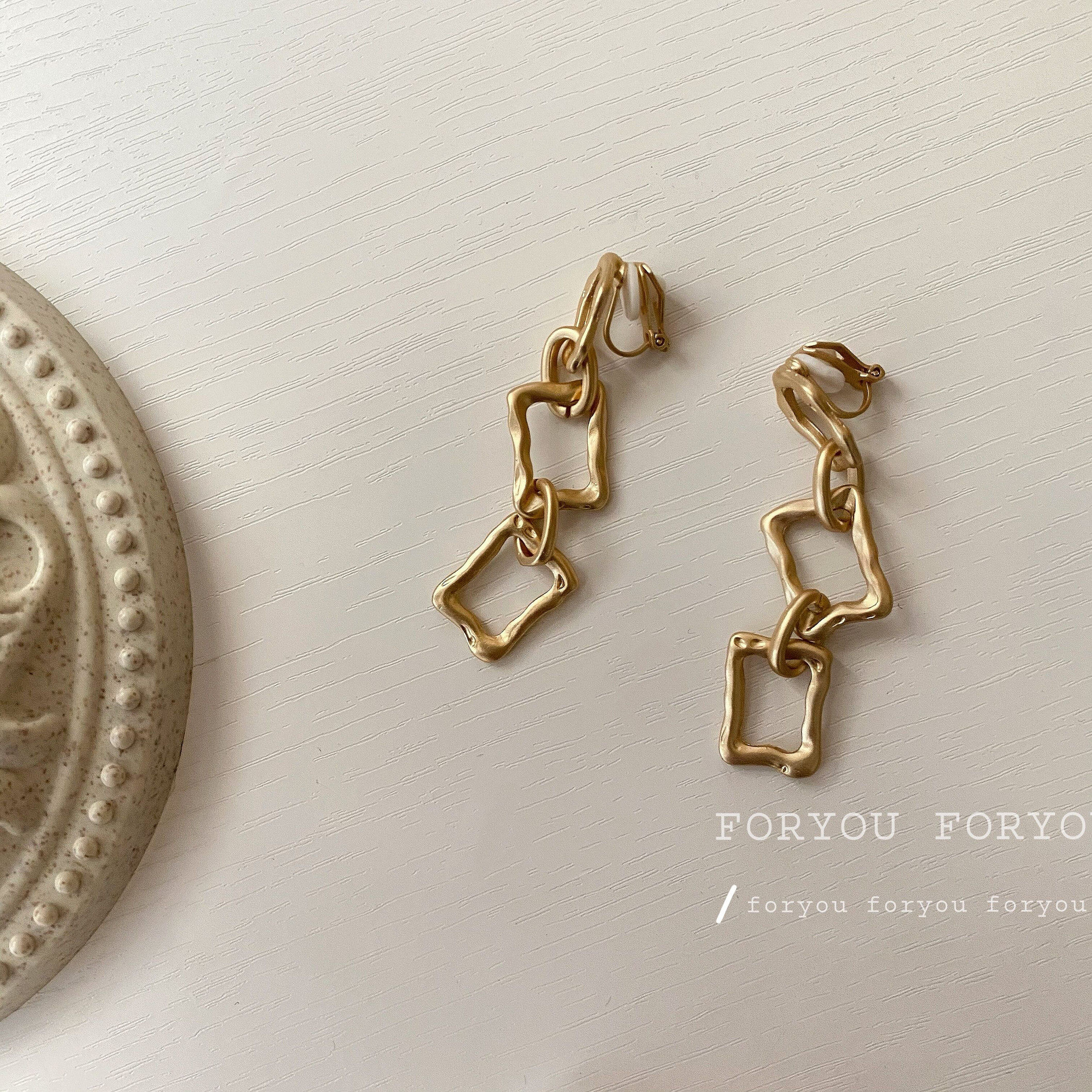 S925 silver needle ring buckle ear pin European and American style chain personality Jane approximately long version with slim ear clip matt irregular earrings