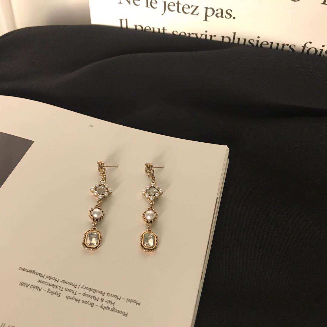 foryou homemade silver needle earrings Antique Ear Nail Temperament Long earrings Pearl Streaming Suearrings Baroque Earrings-Taobao