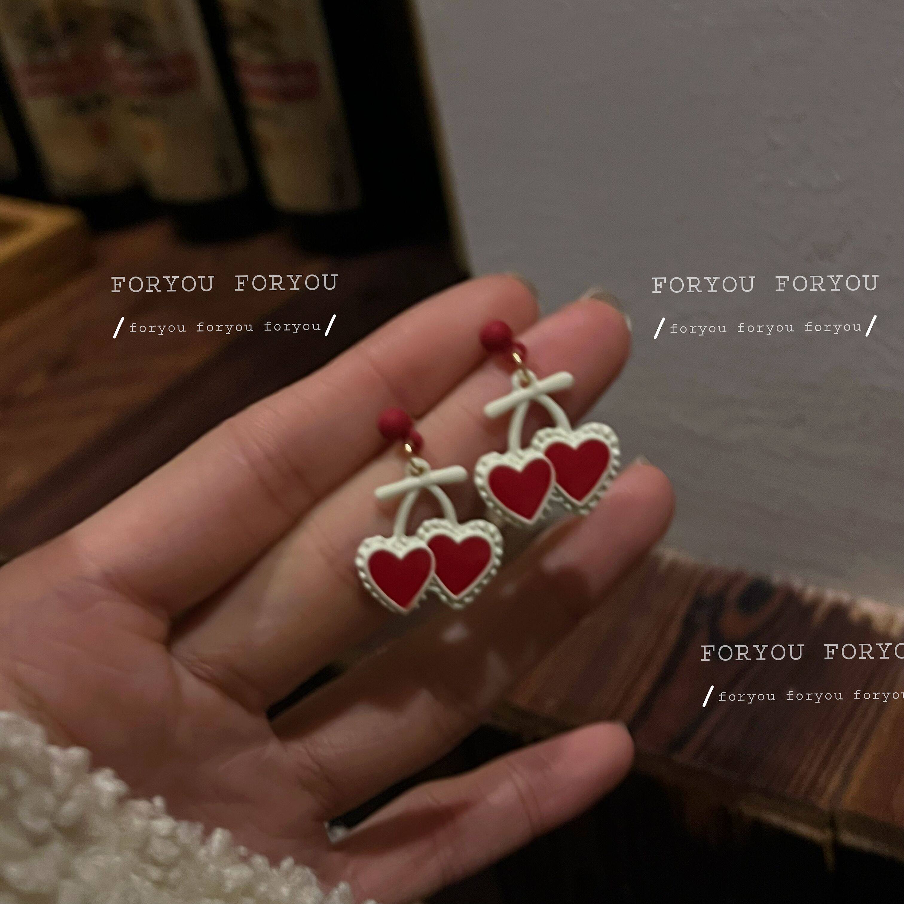 Teenage Loving Cherry earshot Korean small crowdsourced sweet and sweet drop oil design Sensation Little Fresh Earrings Woman Earrings