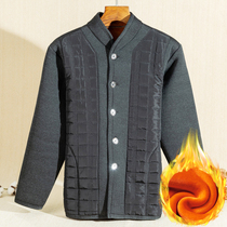 Middle-aged and elderly cotton-padded clothes men plus velvet thickened outside wearing small cotton-padded jacket grandpa old man father winter winter