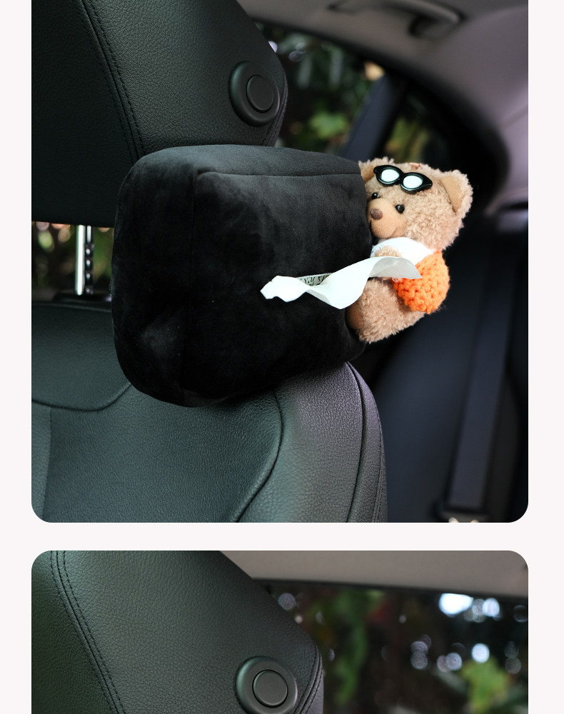 Cute Bear Car Tissue Box Car Tissue Cover Hanging Bag Seat Back Hanging Car Tissue Box Car Interior Decoration
