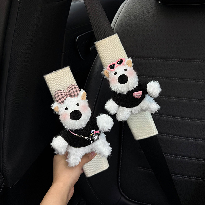Car Seat Belt Shoulder Pads, Cute Protective Covers, Car Interior Accessories, Seat Belt Decoration, Anti-Collision Covers, West Highland Dolls for Women
