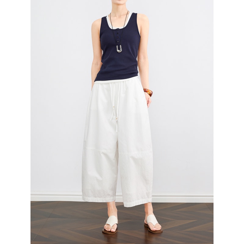 Zheye【Light Oxygen Cloud Pants】White Pima Cotton Balloon Pants for Women, Summer Loose Fit, Flattering and Flowy Air Pants