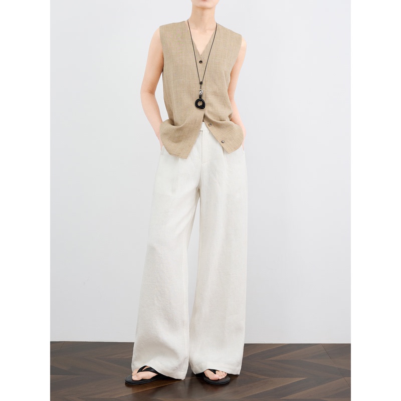 Zheye【Rain Dew Linen】White Heavy Linen Wide-Leg Pants for Women, Summer Thin Cool Casual Air Pants