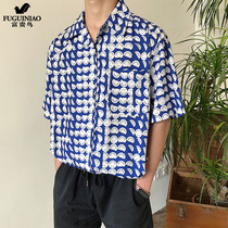 Fugui Bird Shirt Male Tide Short Sleeve Design Sensation Small Crowdsourced Outside Wearing Printed Loose Ice Silk Day Department Pendant