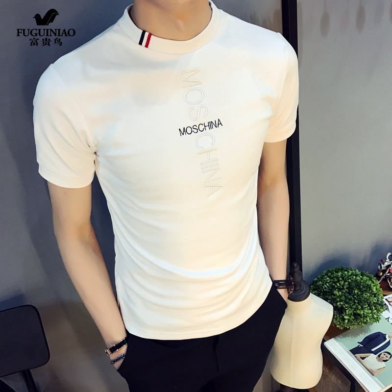 Rich and expensive male short sleeve T-shirt Korean version trendy in fashion 100 lap casual round collar tight fit half sleeve T-shirt