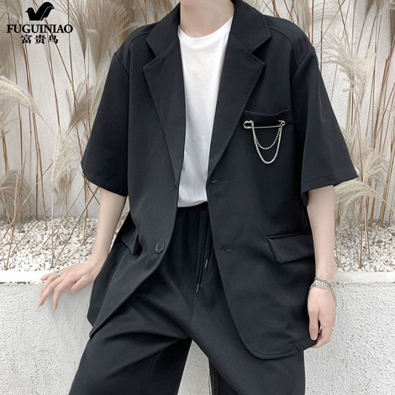 Fugui Birmings Handsome Suit Suit Men's Summer 70% Sleeves Tightness Waist Shorts Senior Sensation Fried Street West Pants Man