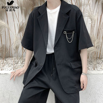 Fugui Birmings Handsome Suit Suit Mens Summer 70% Sleeves Tightness Waist Shorts Senior Sensation Fried Street West Pants Man