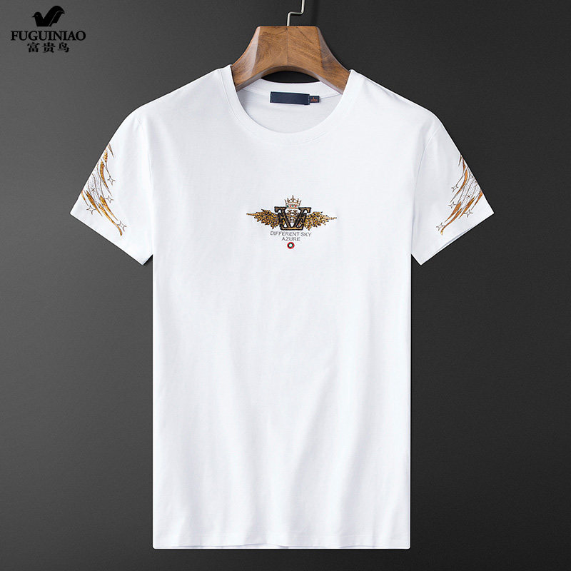 Rich Gui Bird Short Sleeve T-Shirt Male Tide Summer New Embroidery Pure Cotton Sashimi blouses Korean version Trend high-end half sleeve handsome