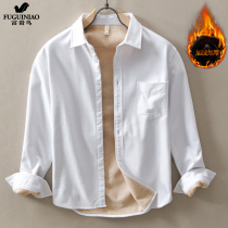 Fugui bird autumn winter shirt mens wear long sleeves casual pure cotton thickened with velvety lining trend Nets stay warm