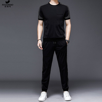 Fugui Bird Summer Mens Thin sports suit quick dry breathable ice silk loose casual short sleeve T-shirt Two sets