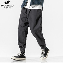 Fugui bird mens pants winter plus suede thickened multi-pocket clothing bouquet footed pants loose and warm micro-play casual pants man