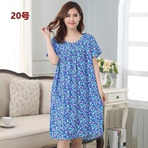 Short-sleeved cotton silk pajamas womens summer middle-aged and elderly fattened cotton silk home nightgown special dress