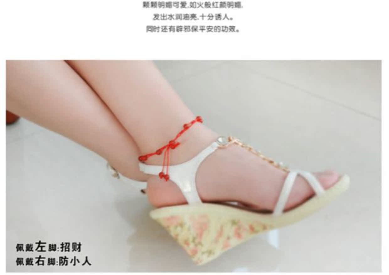 Phục hồi chức năng SpongeBob Red Rope Anklet Red Red Agate Evil Transit Anti-Small Simple Fashion Fashion Trang sức pha lê Nữ vòng chân bạc tây tạng