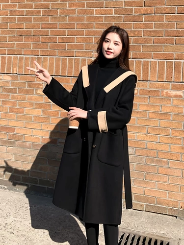 Черное двусторонное кашемировое зимнее элитное военно-морское шерстяное пальто, 2025 года