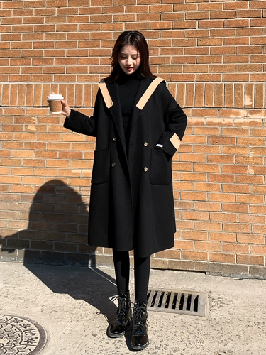 Черное двусторонное кашемировое зимнее элитное военно-морское шерстяное пальто, 2025 года