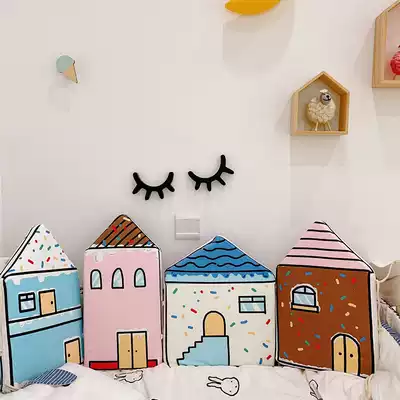 Ins Nordic style bed circumference children's room decoration baby velvet thickened anti-collision sponge cushion protective pad soft bag retaining cloth