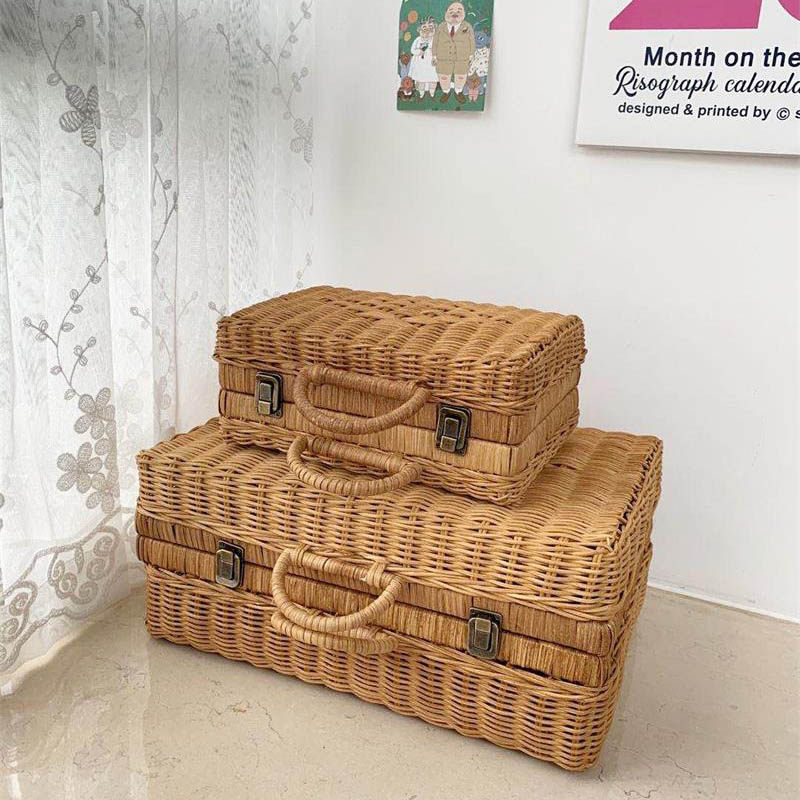Ins hot style custom handmade rattan storage box children's storage box suitcase photo props rattan suitcase