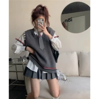 Модный комплект, трикотажный жилет, рубашка, юбка в складку, популярно в интернете, 3 предмета, в корейском стиле