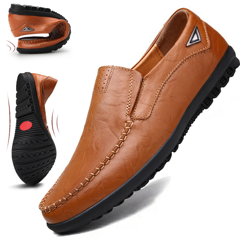 2022 new summer men's hollow casual shoes soft leather casual leather shoes men's lazy beanie shoes dad shoes