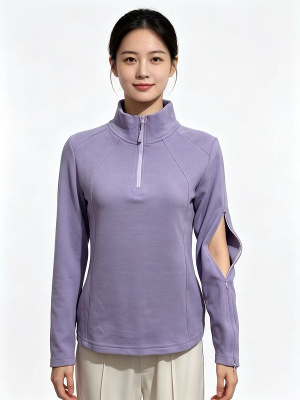 Picc Catheter Autumn and Winter Fleece-Lined Warm Sweatshirt Jacket Can Be Worn Outside with Zipper Sleeves for Infusion Port Clothing Dialysis