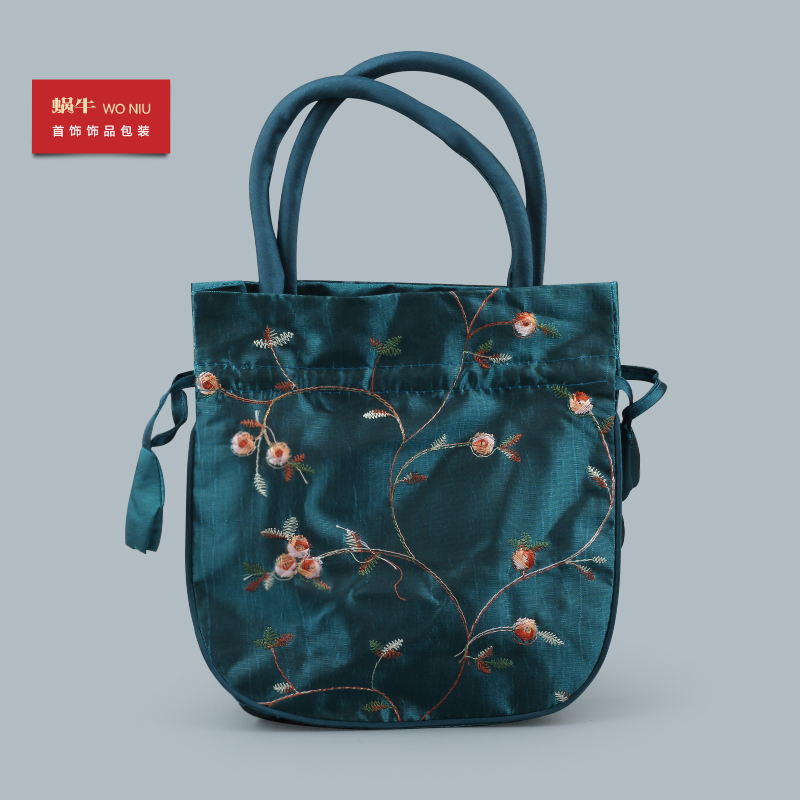 Peacock blue Invisible handbag Bag Brocade Bag of Gin Bag Retro Silk Bag Embroidered bouquet Gin Satin Cramp Bag