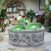 Fish tank stone carving antique bluestone garden Feng Shui stone sink cylinder Outdoor small lotus cylinder running water lucky ornaments