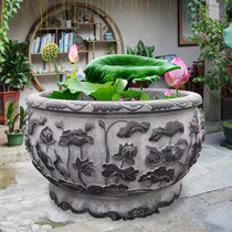 Fish tank Stone carving landscape flower pot Lotus tank Large bluestone antique water tank stone tank fish raising flower decorative ornaments