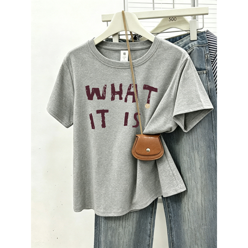 Gray Pure Cotton Short-Sleeved T-Shirt for Women 2026 New Summer Fashion Loose Casual Versatile Half-Sleeved Top T-Shirt Gray Pure Cotton Short-Sleeved T-Shirt for Women 2026 New Summer Fashion Loose Casual Versatile Half-Sleeved Top T-Shirt