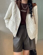 SYY Saint Iya Womens Clothing 2023 Autumn Korean Style Hooded Splicing Loose Plaid Cotton Jacket Casual Slimming Dongdaemun