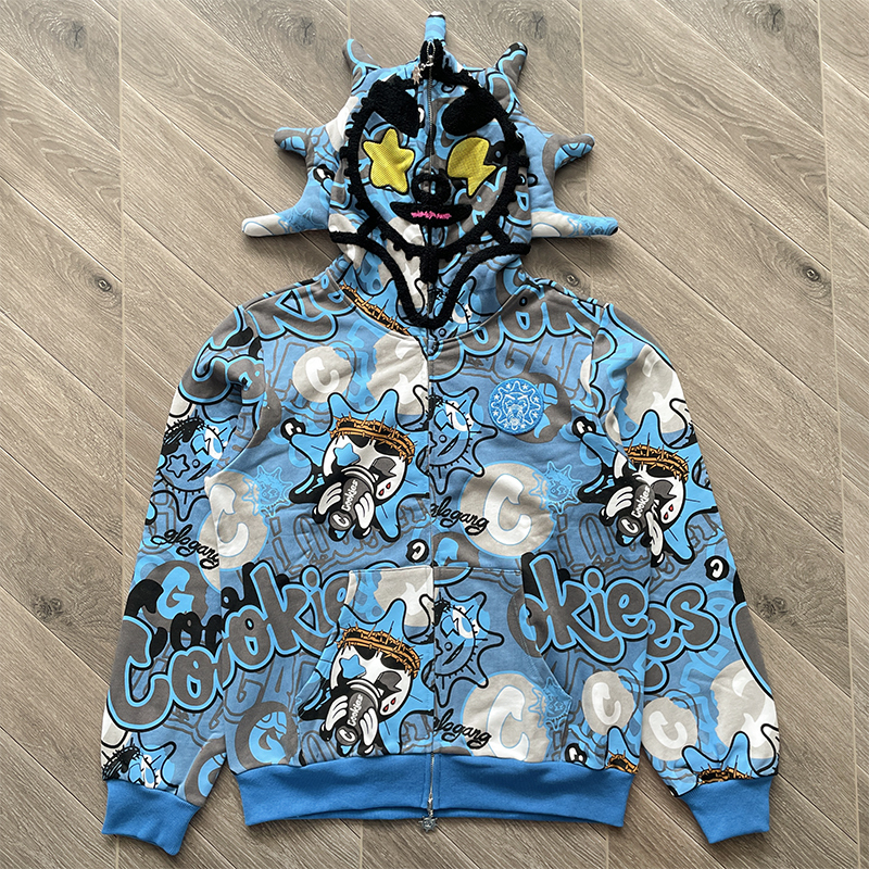 Glo Gang Eroded Glo Thermal Hoodie Drink Cartoon Casual Washed Hooded Sweatshirt