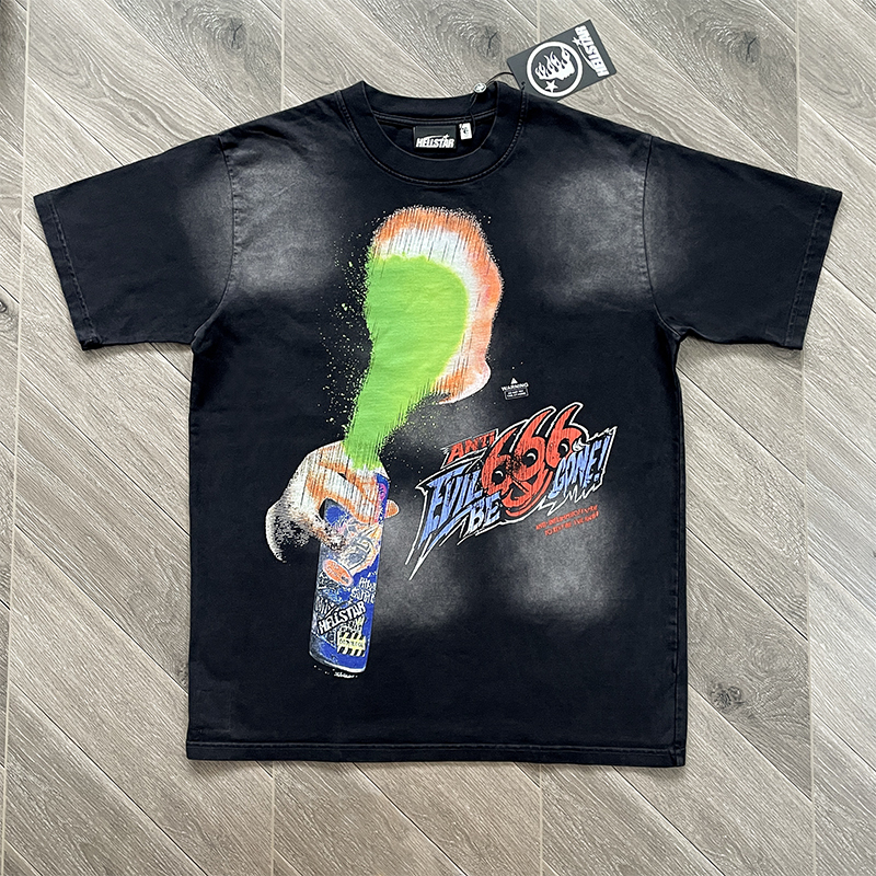 Hellstar Studios Spray-Painted Avatar Graffiti Spray-Printed Sports Casual Distressed Short-Sleeved T-Shirt Hellstar Studios Spray-Painted Avatar Graffiti Spray-Printed Sports Casual Distressed Short-Sleeved T-Shirt
