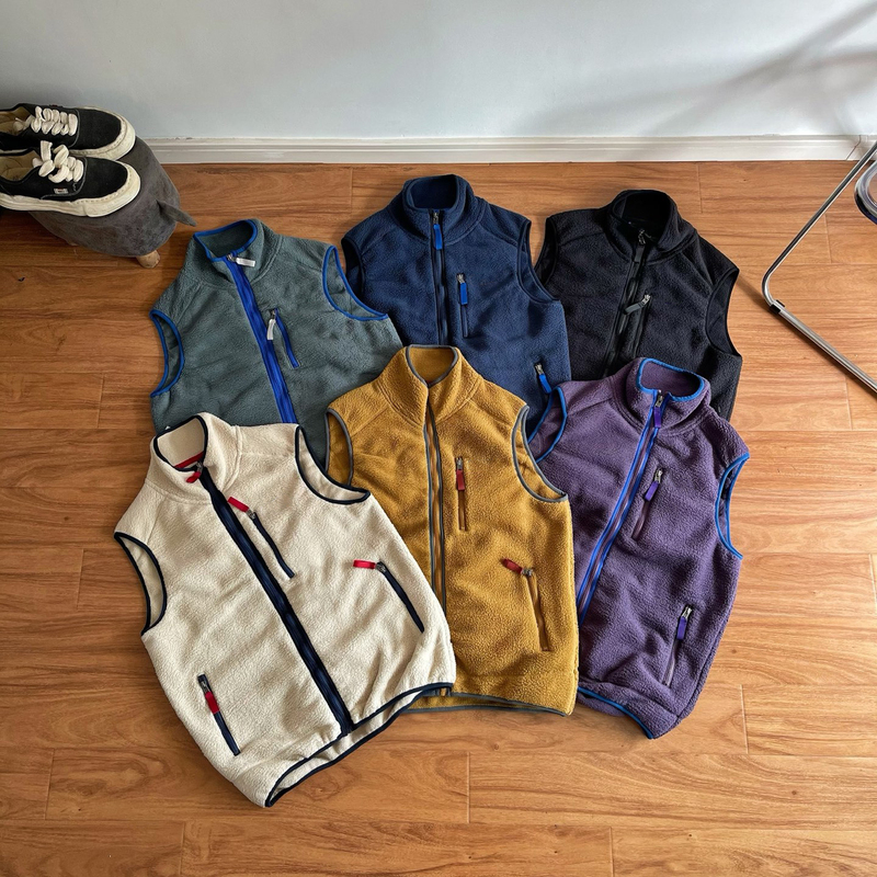 Pata Affordable Outdoor American Retro Classic Fleece Vest Imitation Lamb Wool Warm Cardigan Stand Collar Zipper Vest