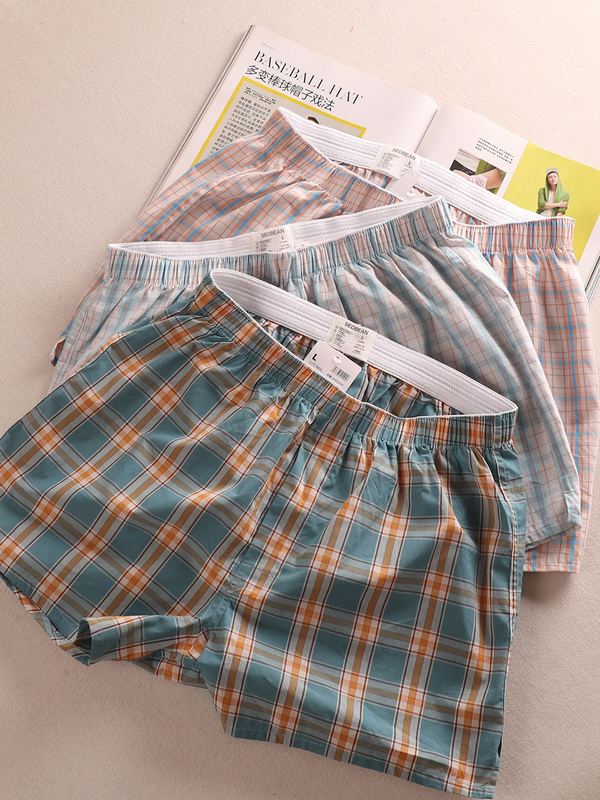 Japanese Men's Underwear Pure Cotton Plaid Men's Boxer Shorts Breathable Sports Loose Boxer Briefs Home Pants Sleep Pants
