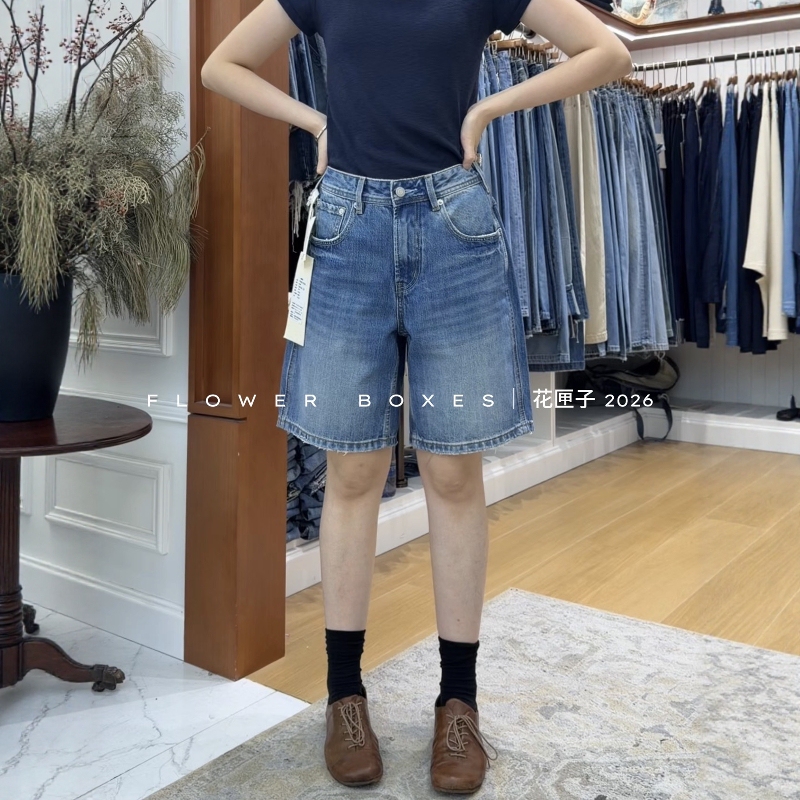 Floral Denim Shorts for Women, 2026 Summer Hot Item 87806, Margiela Buckle, Slimming Straight-Leg Mid-Length Shorts