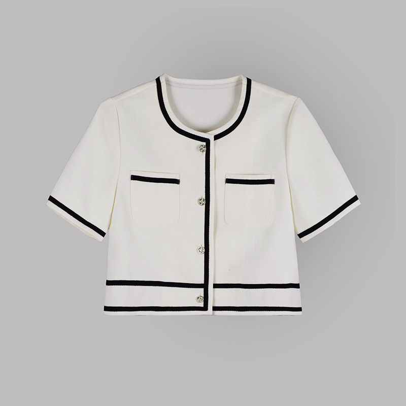 【Glimmer Again】Dahong's New French-Style Short-Sleeved Chanel-Style Cardigan with Contrasting Colors for Women