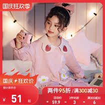 Girls Pajamas Children Summer Cotton Thin Long Sleeve Set Spring and Autumn 13-year-old Girl Zhongdai Fairy Home Clothes