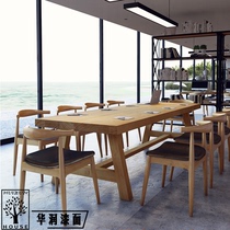 Nordic solid wood conference table Long table Modern simple dining table Large tea table Office table and chair combination Boss table desk