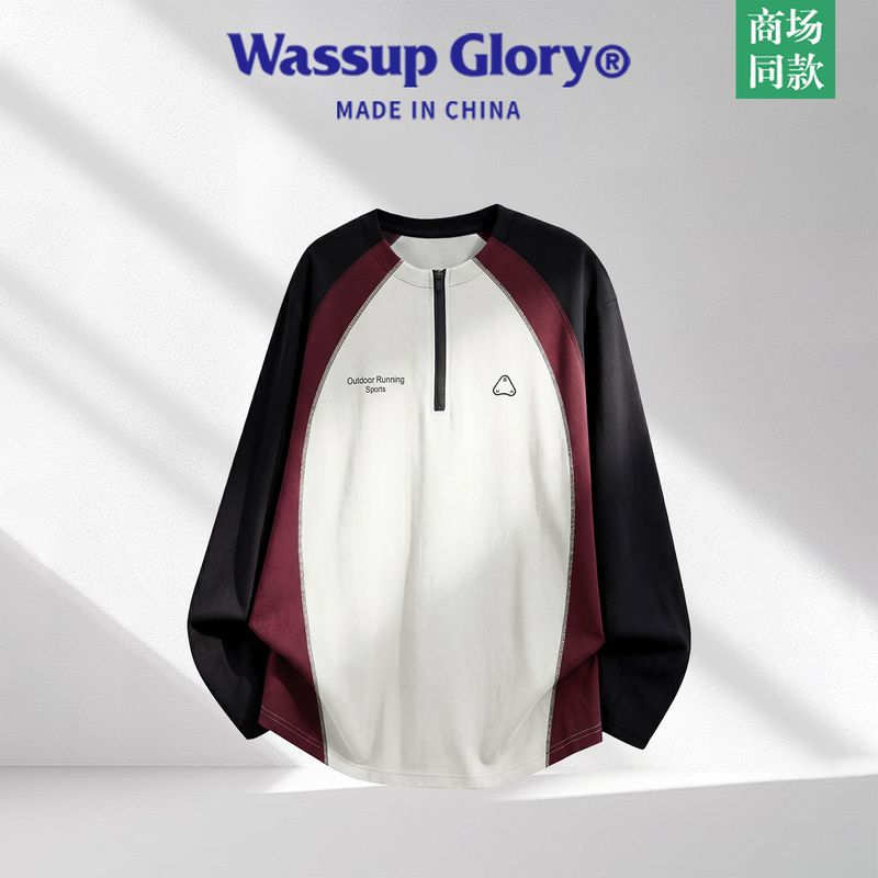 Wassup Glory Half-Zip Color-Block Long-Sleeve T-Shirt Men's Outdoor Sports Top Autumn Quick-Dry Cycling Wear Wassup Glory Half-Zip Color-Block Long-Sleeve T-Shirt Men's Outdoor Sports Top Autumn Quick-Dry Cycling Wear