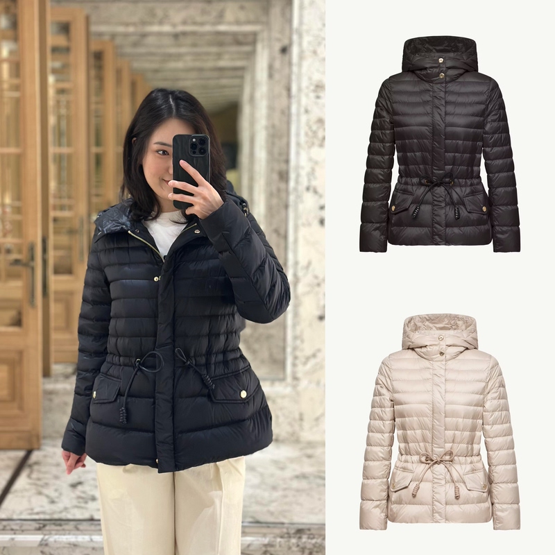 Xiaopang Genuine Moncler 26Fw Women's Raies Leather Drawstring Hooded down Jacket