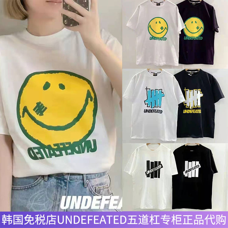 UNDEFEATED Five Bars Short Sleeves Unbeaten T-Shirt Tide Cards Five Bars Laughs Face Letters Printed Lovers T-shirt Summer